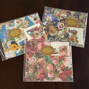 Bundle of 3 Victorian Floral Giftwrap with Matching Cards
